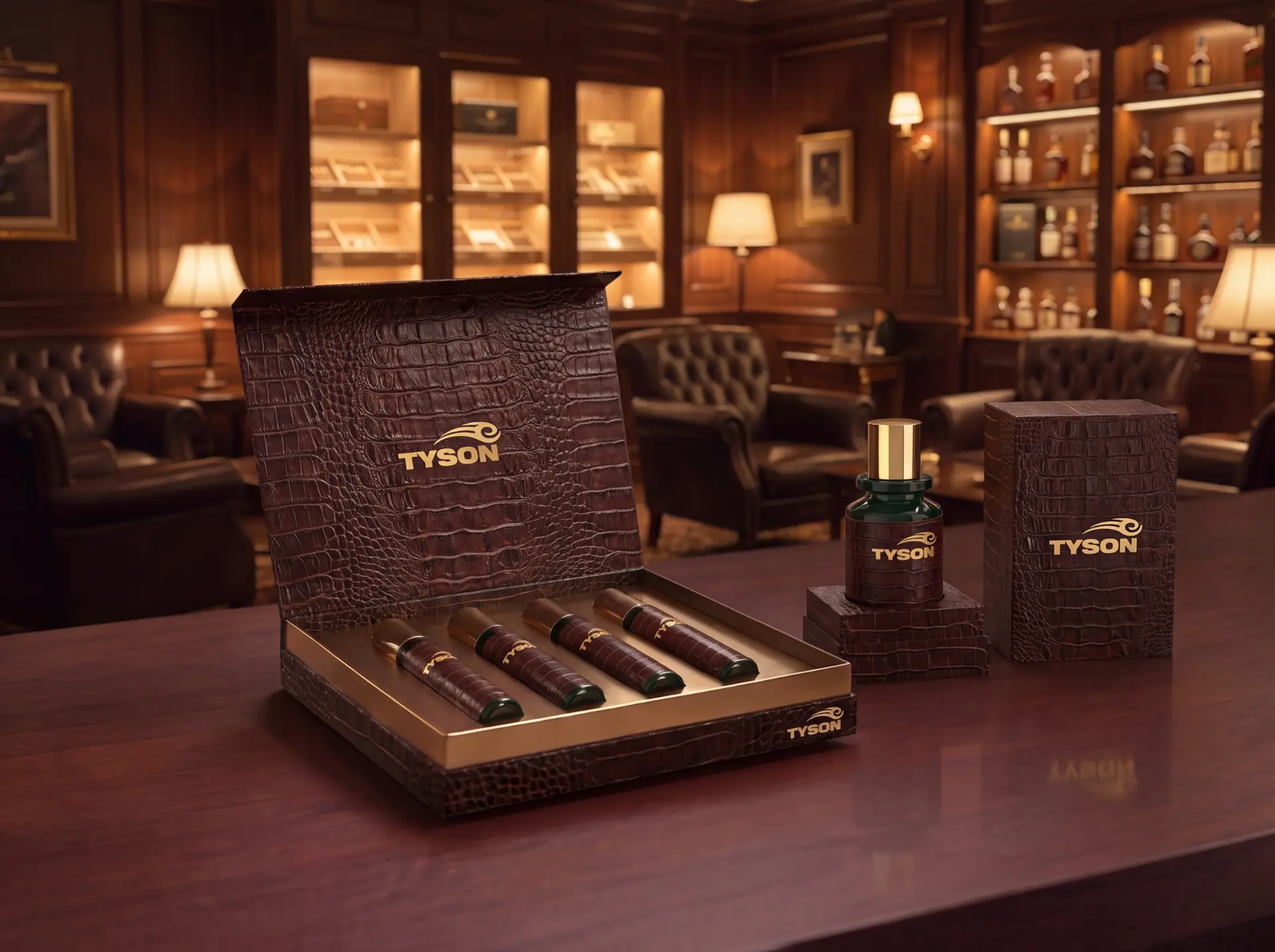Mike Tyson StarBox — crocodile-effect prestige gift box with fragrance flacons